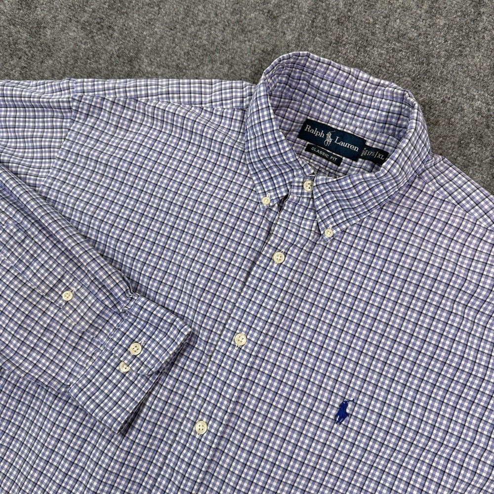 Ralph Lauren Mens Classic Fit XL 17.5 34 Purple Gingham Button Down Cotton Shirt